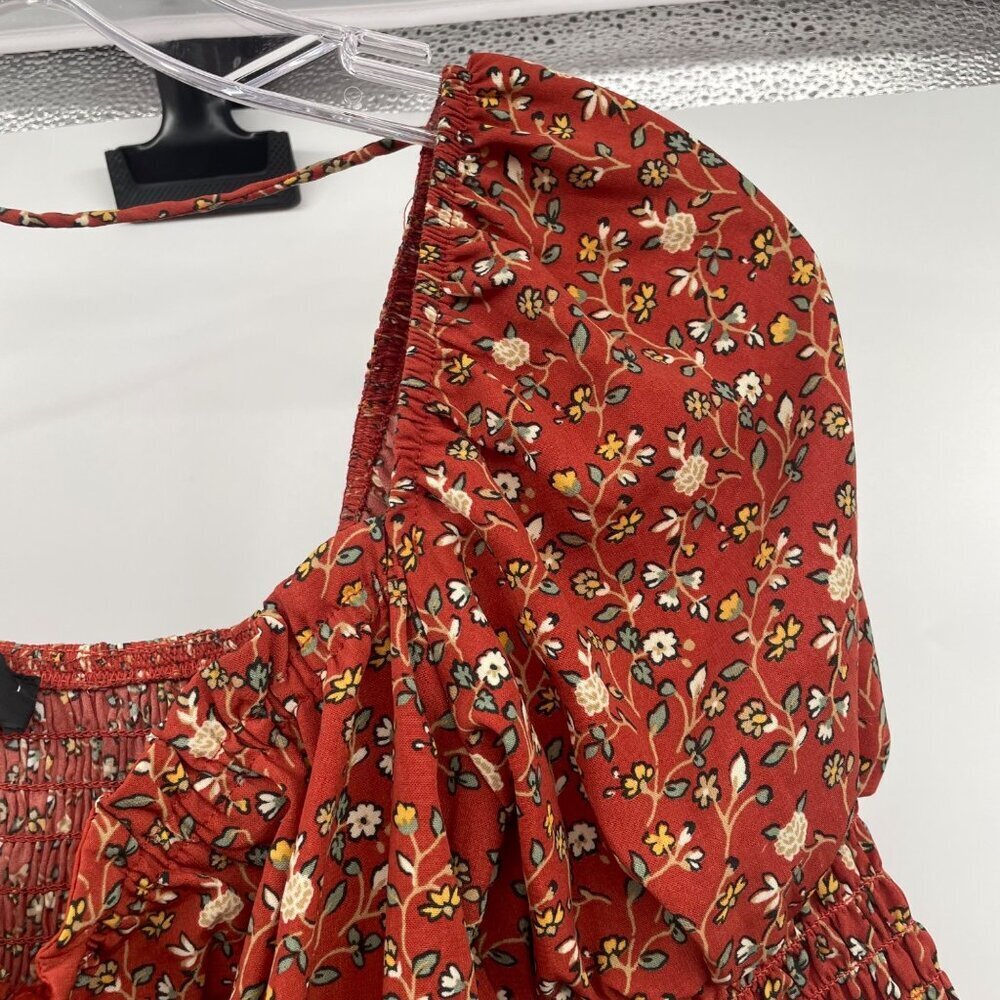 TRIXX Floral Sundress Short Puff Sleeve Burnt Orange/Multi Size Medium - Picture 4 of 9